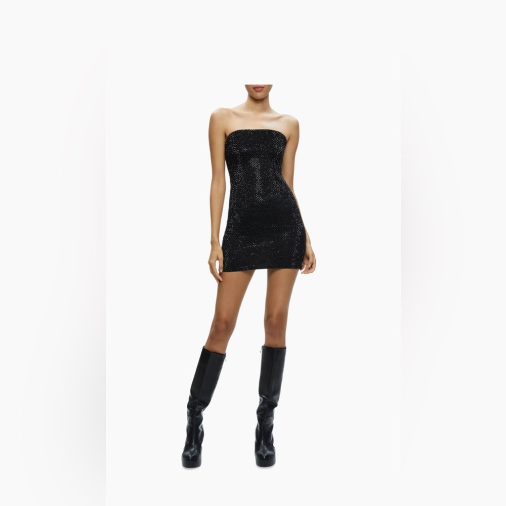 $595 Alice + Olivia
Leia Embellished Mesh Strapless Minidress size 4